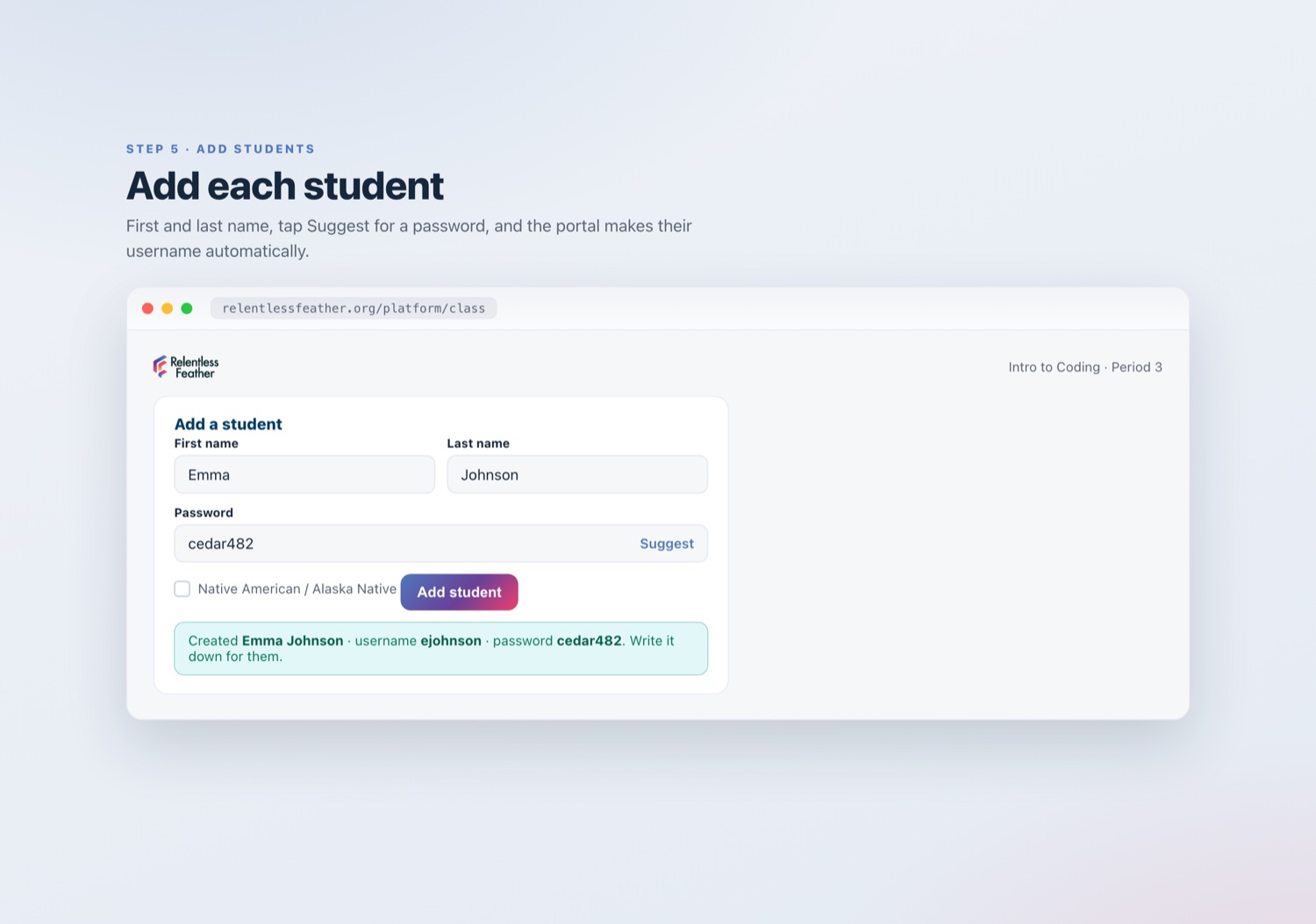 Adding students to the class